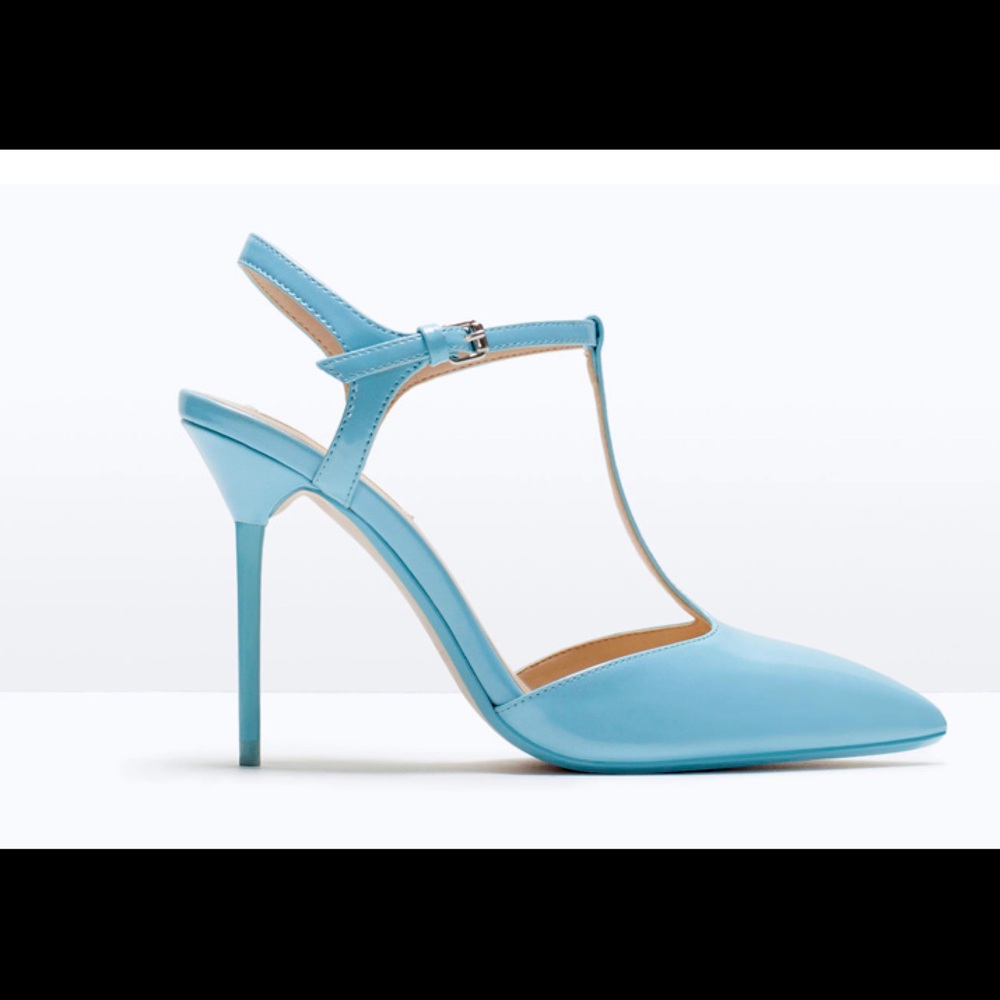Zara baby blue t-bar heels ankle strap
